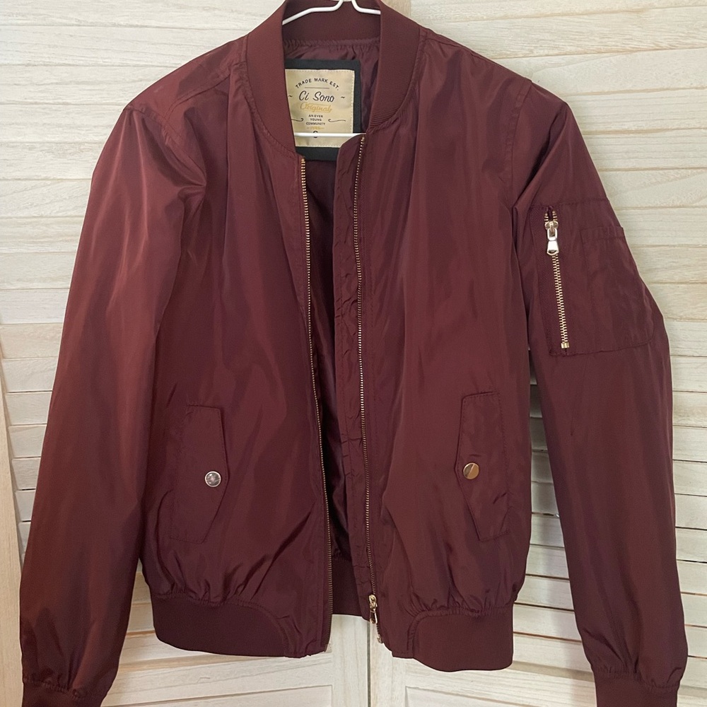 Ci Sono Maroon Vintage Bomber Jacket.